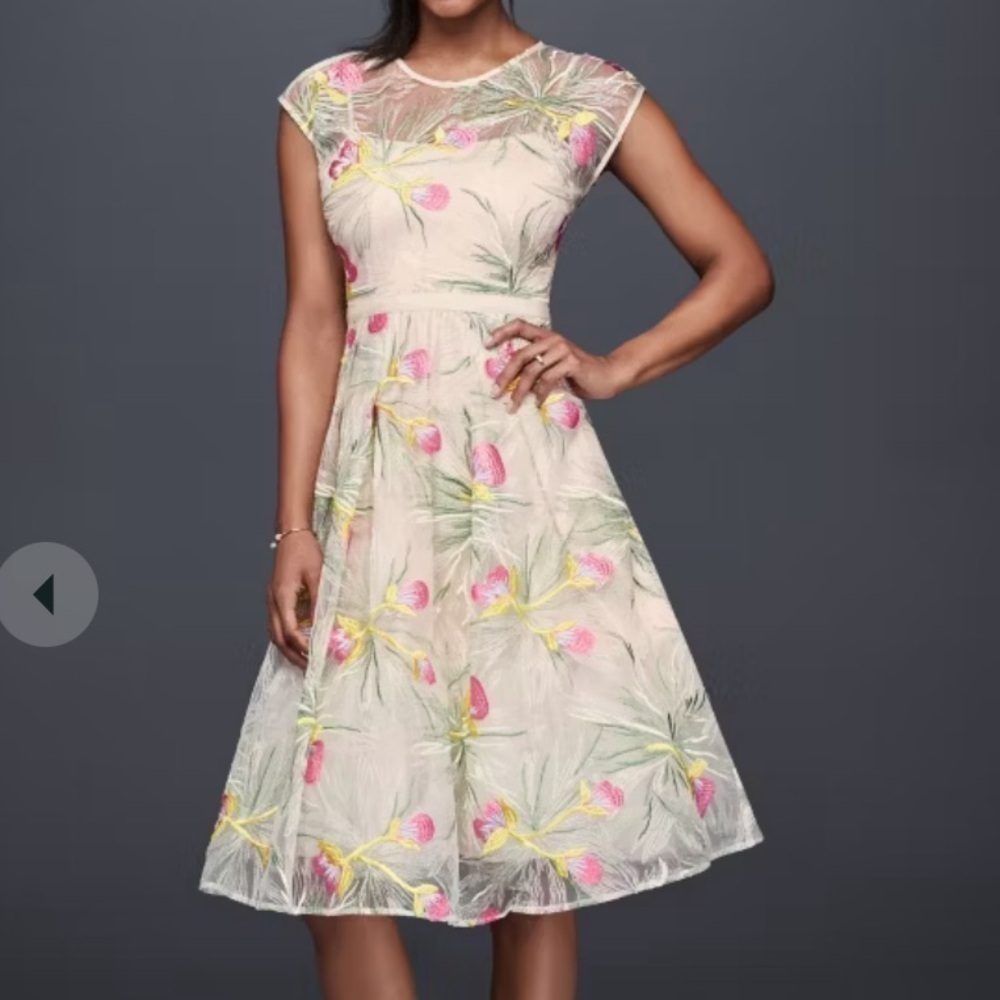 Harlyn Blush Embroidered Floral Organza Fit & Flare Midi Dress Size XSmall